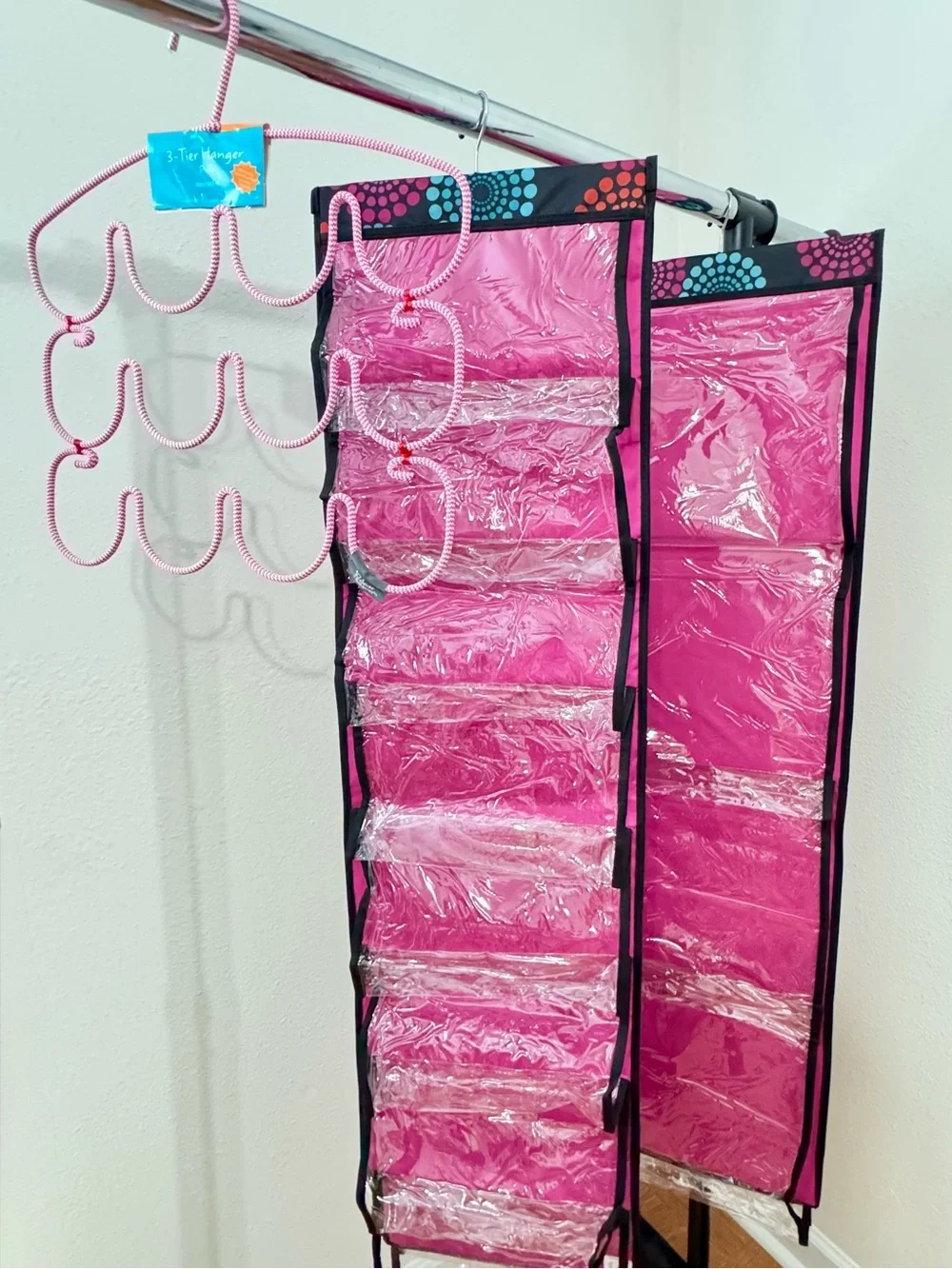 3 Pcs Pink Clear Hanging 8-16 Shoes Purse Towel Scarfs Accessory Closet Organize
